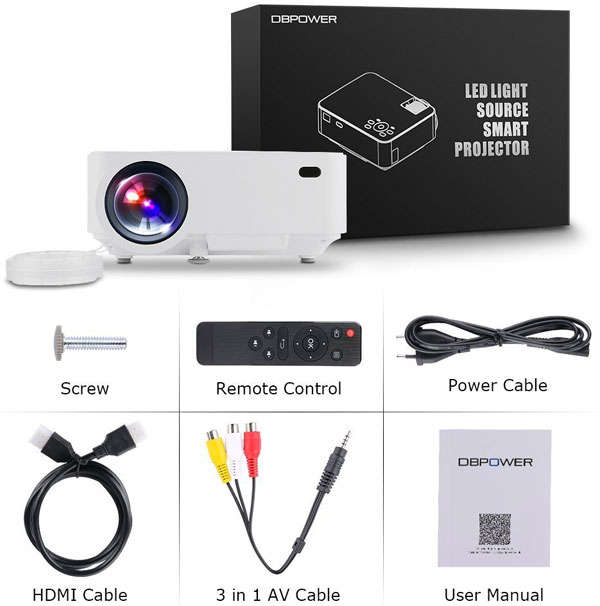 Components in DBPower T20 Mini Projector Package